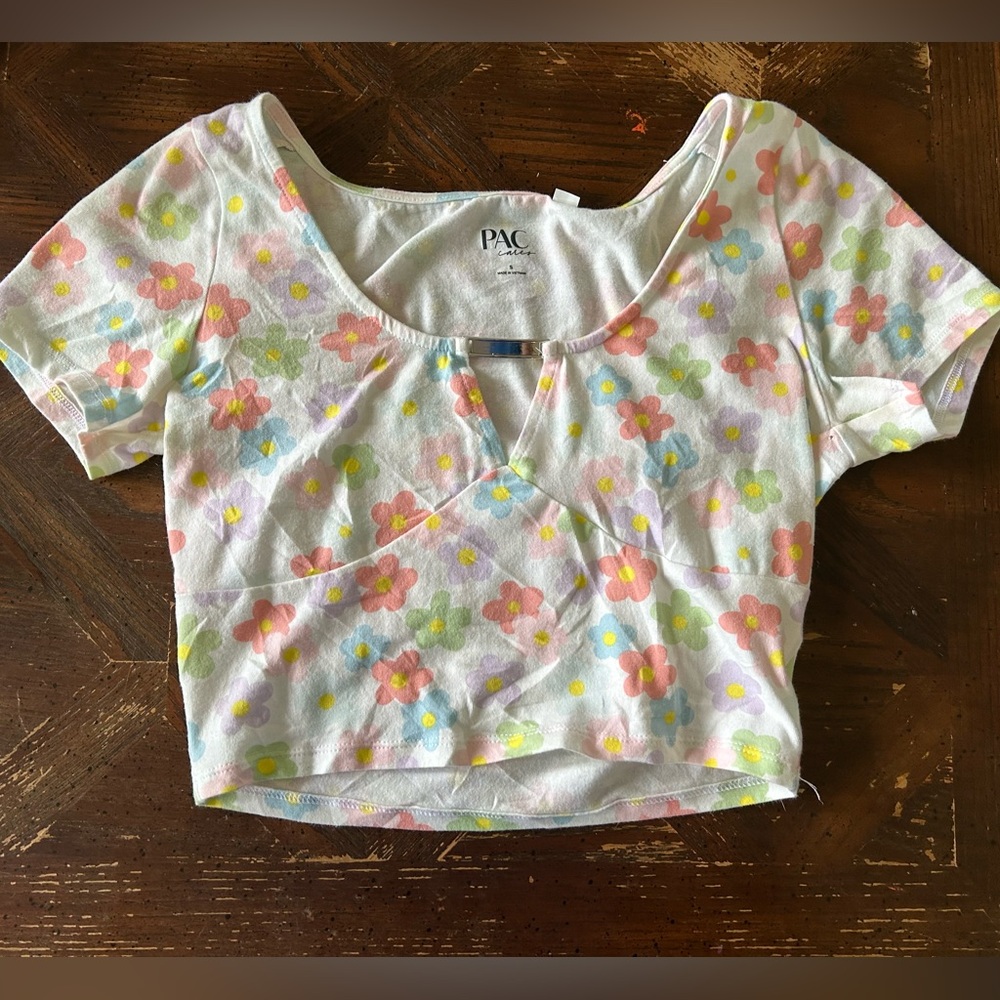 PAC White Floral Pastel Crop Top